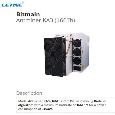 Vorrat KDA Miner Bitmain Antminer KA3 166T 3154W Stromverbrauch