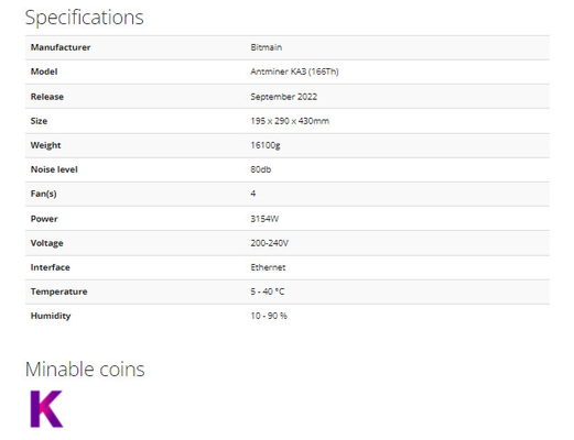 Algorithmus Bitmain Antminer KA3 166 TH/s 3154W Kadena für KDA-blockchain Bergmann, der asic Bergmann der Rentabilität vorbestellt