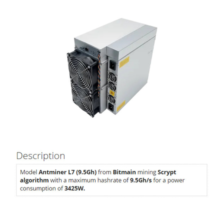 Bergmann Litecoin Dogecoin Bitmain Asic Antminer L7 9.16Gh 3425W 12V Blockchain
