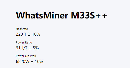Algorithmus-Bergmann WhatsMiner M33S++ 198T 220T hydro-Asic Bergmann-AC380V SHA-256