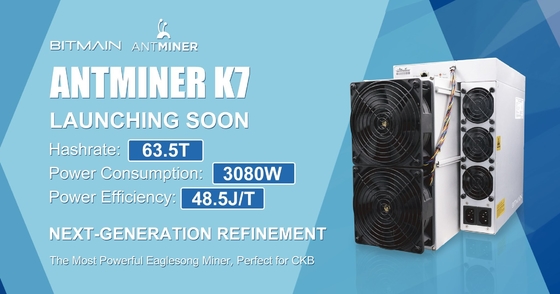 Bergmann 63.5. 3080W maximales Hashrate 63.5Th/S Bitmain Antminer K7 CKB Asic