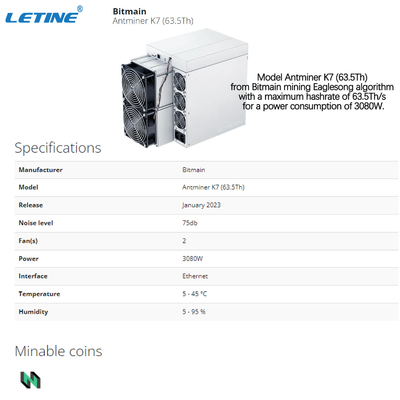 Neuer hoher Bergmann Gewinn Bitmain Antminer K7 63.5T 58T CKB Eaglesong Algo Blockchain