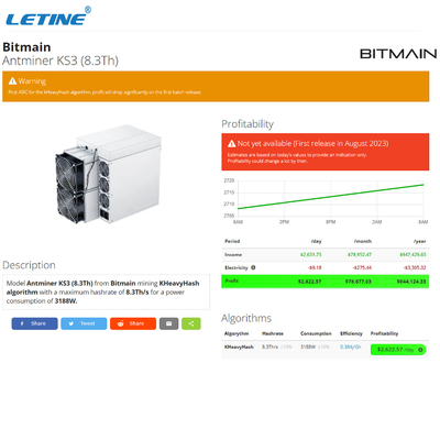 Spitzengewinn neues Bitmain Antminer KS3 8300G 3188W KAS-Kaspa KHeavyHash Algo KAS Miner KS3