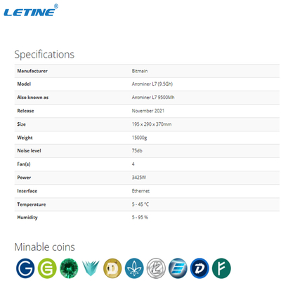 Hoher Gewinn LTC-Doge-Bergmann Bitmain Antminer L7 9160MH 9050MH 8800MH 9500MH