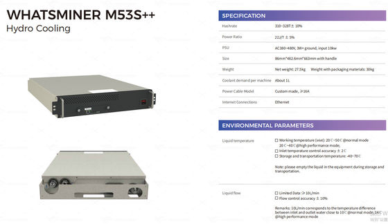 Algorithmus Bitcoin-Bergmann MicroBT Whatsminer M53S++ 320. BTC der Bergwerksmaschine-SHA-256