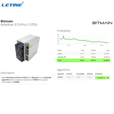 Nagelneue Pro- 110T S19J Pro-104T 100T 96T Asic Bitcoin Bergwerksmaschine Bitmain Antminer S19Pro 110T S19