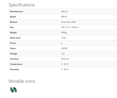 BM-N1 6.6Th/S iBeLink Bergmann Eaglesong Algorithm 2400W