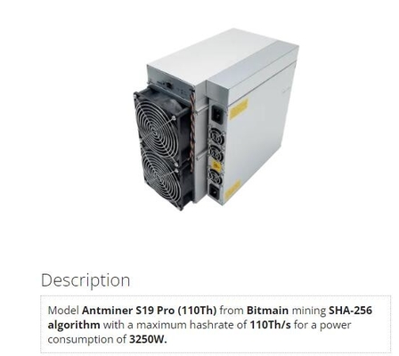 Bergmann Bitmain Antminer S19 PRO- 110. verwendetes S19A Pro-110T Bitcoin Sha256 BTC