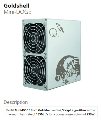 Bergmann Mini-DOGE Goldshell-Bergbau Scrypt-Algorithmus Hashrate 185Mh der Leistungsaufnahmen-233W Goldshell Asic