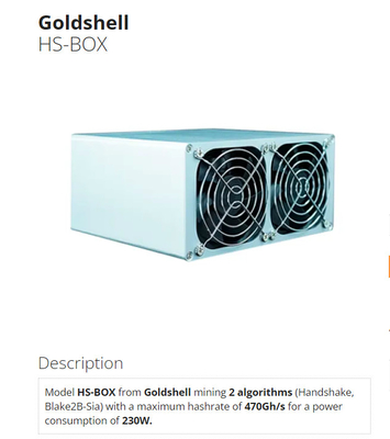 HS-Kasten Asic-Bergmann Goldshell Algorithm Handshake Blake2B-Sia 470Gh 230W
