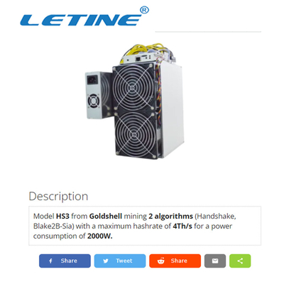 Blake2B-Sia Goldshell Asic 4. 2000W 2000Gh/S HS3 Händedruck Bergmann-