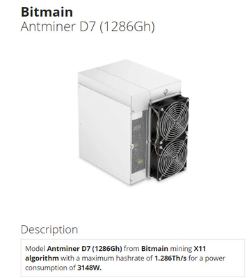 Schlag X11 1.286. 3148W 75db 1286Gh Bitmain Antminer D7