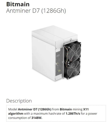 Bergwerksmaschine Bitmain Antminer D7 1286gh 3148W X11 Asic Bergmann-D7 1.286th/S 1183g 1234G