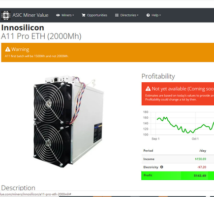 Bergmann A11 Pro-8G Innosilicon Asic Algorithmus 1500Mh EtHash