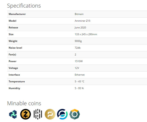 Bergmann Asic Bitmain Antminer Z15 420ksol/s für das Bergbau der ZEC-Stillemünze auf Lager
