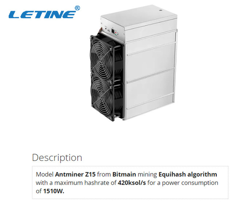 Bergmann Asic Bitmain Antminer Z15 420ksol/s für das Bergbau der ZEC-Stillemünze auf Lager