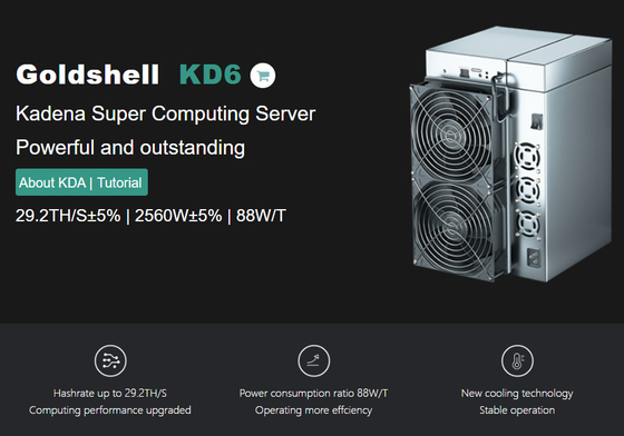 29.2. 2560w 88w/T Superdatenverarbeitungsserver KD6 Kadena Goldshell Asic Bergmann-für KDA-Münze