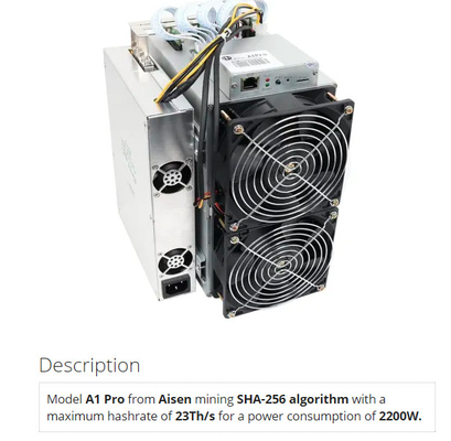Bergmann Aisen A1 Pro-23Th/S 26T/S 2200W Bitcoin Asic Algorithmus SHA 256